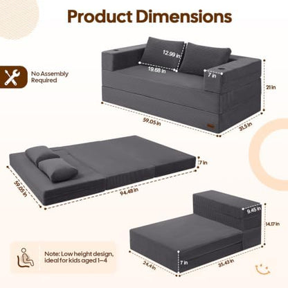 MeMoreCool Boneless Sofa Bed Queen, 94x59 in Extra Long Futon, Grey
