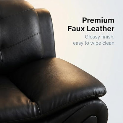 Modern Faux Leather Sofa – 3-Seater Couch with Chrome Legs, Tufted Back & Curved Base – Contemporary Lounge for Living Room, Home Office & Reception Area (Black)
