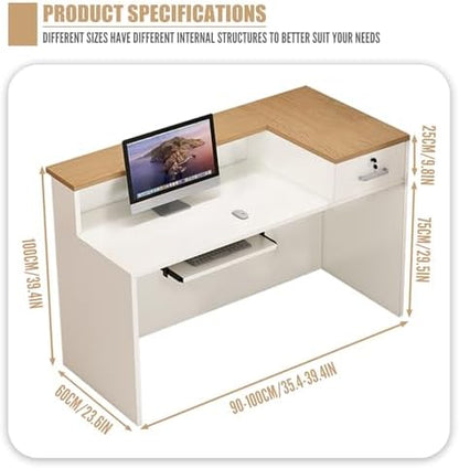 Reception Desk with Counter Modern, 35.4-118.1'', Solid Wood Ecological Board, Large Storage Space,Lockable Storage Drawers, for Salons, Offices, Lobbies, Retail Stores and Home Offices
