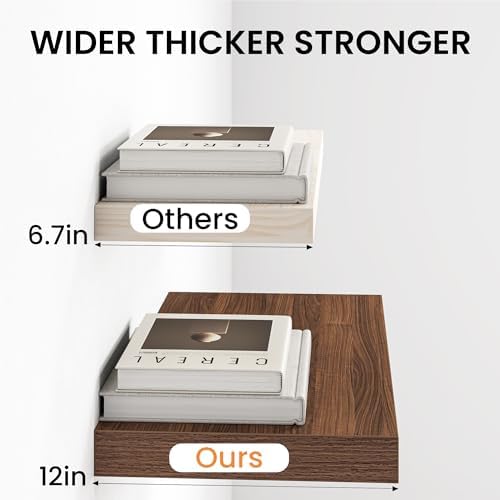 40 Inch Floating Shelves, 12 Inch Deep Wall Shelves, 40 x 12 Floating Shelf Set of 2, Walnut Wood Floating Shelf Wall Mounted, Large Kitchen Living Room Bedroom Bathroom Storage Shelves