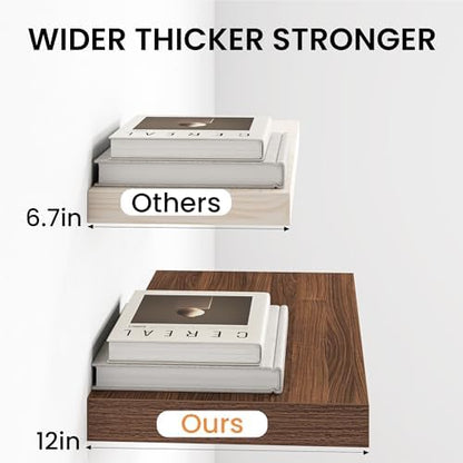 40 Inch Floating Shelves, 12 Inch Deep Wall Shelves, 40 x 12 Floating Shelf Set of 2, Walnut Wood Floating Shelf Wall Mounted, Large Kitchen Living Room Bedroom Bathroom Storage Shelves