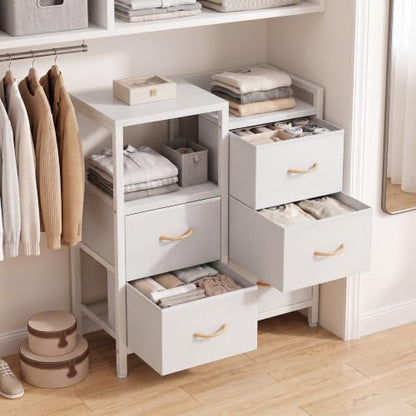 White Dresser for Bedroom, 5 Drawer Small Fabric Closet Dresser