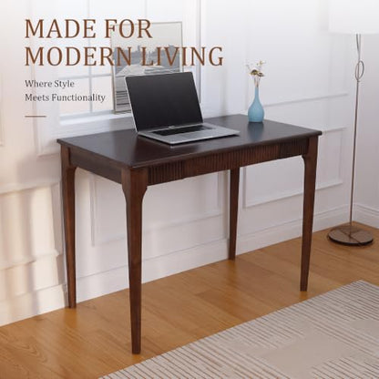 Solid Wood Desk with Drawer, 39inch Walnut Computer Desk