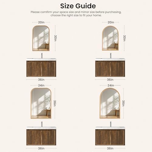 20"x30" Arch Wall Mirror for Wall, Wall Mounted Vanity Mirror for Bedroom, Wood Grain Finish Frame Mirror with Tempered Glass, Vintage Decorative for Bathroom, Entryway, Living Room, Natural