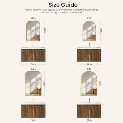 20"x30" Arch Wall Mirror for Wall, Wall Mounted Vanity Mirror for Bedroom, Wood Grain Finish Frame Mirror with Tempered Glass, Vintage Decorative for Bathroom, Entryway, Living Room, Natural