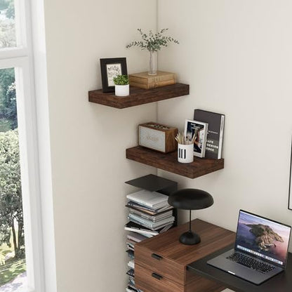 FLYJOE Deep Floating Shelves, 24'' x 12'' Brown Shelves for Wall Set of 2