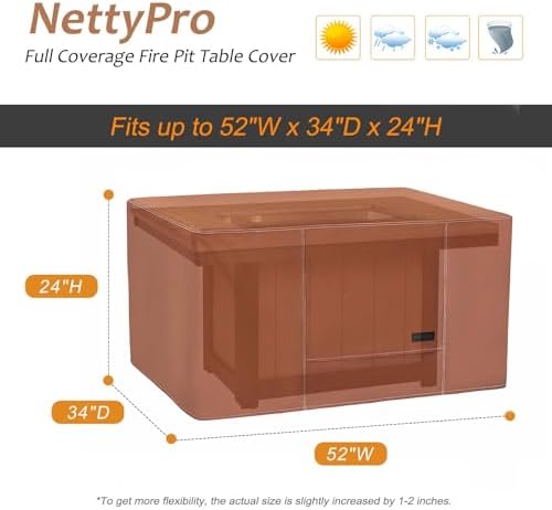 NettyPro Fire Pit Table Cover Rectangular Waterproof, 52x34 inch