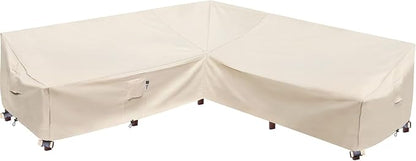 Outdoor Sectional Cover, Heavy Duty Patio Furniture Cover, 85"X85" 5-Seater Waterproof 600D Patio Sectional Covers, 7 FT V-Shaped L-Shape Lawn Outdoor Furniture Covers, Natural Beige
