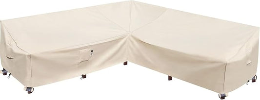 Outdoor Sectional Cover, Heavy Duty Patio Furniture Cover, 85"X85" 5-Seater Waterproof 600D Patio Sectional Covers, 7 FT V-Shaped L-Shape Lawn Outdoor Furniture Covers, Natural Beige
