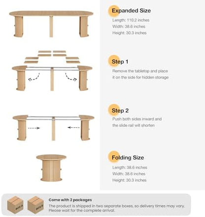 Modern Extendable Round Dining Table with Storage