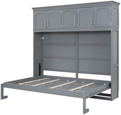 Queen Murphy Bed Cabinet, Wall Bed with Storage, Folding Cabinet Bed with Dual Piston Metal Mechanism, Murphy Cabinet Space Saving Bed for Guest Room, Home Office, Apartment (Gray -z1)