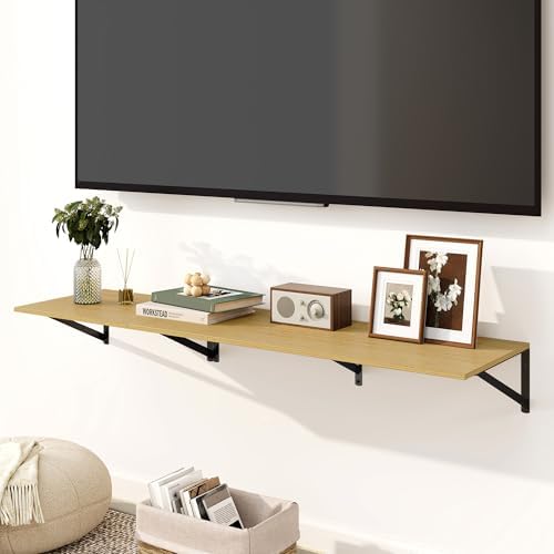 Floating Shelves for Wall, 12 Inch Deep Floating Shelves Set of 2, 36W x 12D Large Wall Shelf with Sturdy Metal Brackets for Living Room, Bathroom, Bedroom and Kitchen, Oak