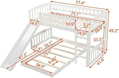 Twin Over Twin Bunk Bed, Wood Bunk Bed with Slide and Ladder, White