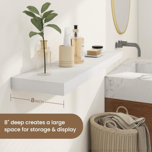 Dreamland 24 Inches Wall Mounted Wood Floating Shelves, White, 2 Pack