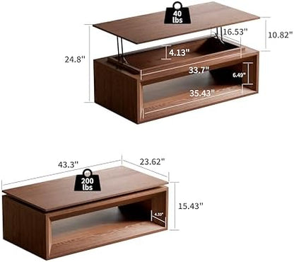 43.3'' Lift Top Coffee Table with Storage, Mid Century Modern Wood Rectangle Coffee Table with Floating Tabletop,Coffee Table with Lifting Top for Living Room,Apartment Home Office, Walnut