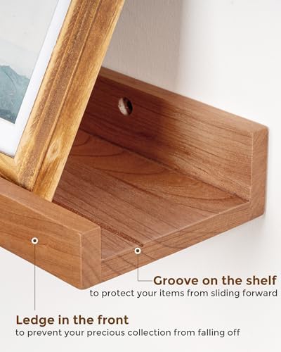 Cherry Picture Ledge Shelf, 55 Inch Floating Shelves Set of 2, Solid Wood Wall Shelves with Lip, Wall Decor Storage for Bedroom Living Room Bathroom Kitchen Nursery Photo, Natural Cherry