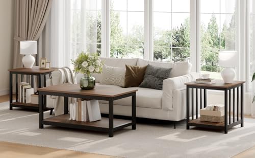 Large End Tables Living Room Set of 2 with Storage Shelf