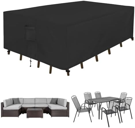 Easy-Going Rectangle Patio Furniture Cover Waterproof Outdoor Dining Table and Chair Cover Anti-UV Outside Sectional Sofa Set Covers (74"L x 47"W x 28"H, Black)