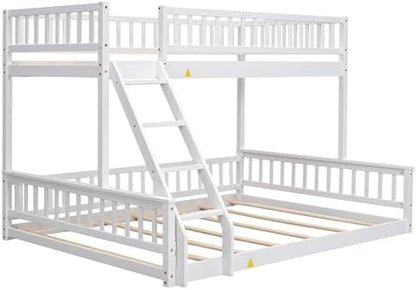 DNYN Twin XL Over Queen Bunk Bed for Kids Bedroom,Solid Wood Convertible Bedframe w/Ladder & Safety Guardrails,Can be Separated & Easy Assembly & Super Save Space & No Box Spring Needed, White