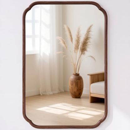 20"x30" Wall Mirror, Wall Mounted Vanity Mirror, Walnut