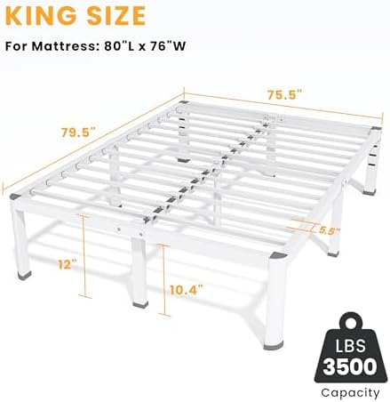 Superay 12 Inch King Metal Bed Frame with Rounded Leg, Mattress Stopper