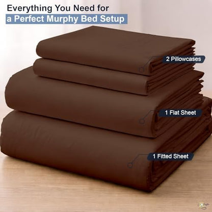 Cottington Lane Chocolate Sheets for Murphy Bed Mattress, 4 Piece Premium Ultra Soft Brushed Microfiber California King Size Wall Bed Sheet Set, 6-10 Inch Deep Pocket with All-Around Elastic