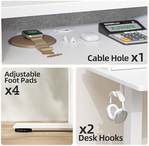 TIQLAB Standing Desk with Two Drawers, Stand Up Standing Desk Adjustable Height, Electric Sit Stand Table with Storage Shelf and Splice Board, 55 * 24 inch, White