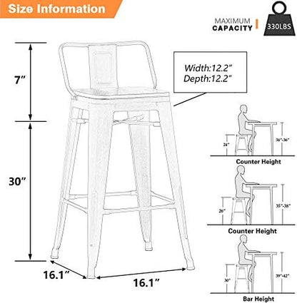Yongchuang 30 inch Metal Bar Stools Set of 4, Bar Height Stools Cream White
