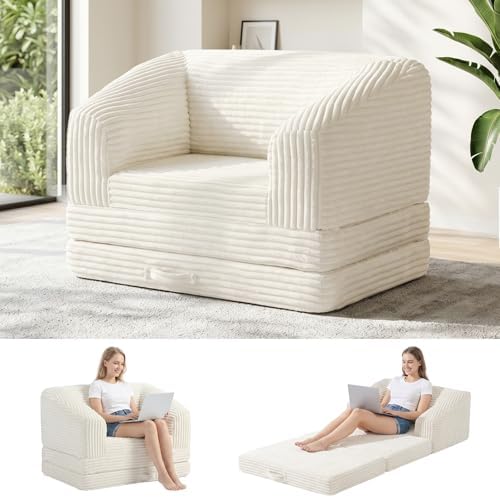 Convertible Boneless Couch Sleeper Sofa Bed, Folding Oversized Bean Bag Couch, Comfy Sofa Chairs for Adults with Filling, Single, Beige
