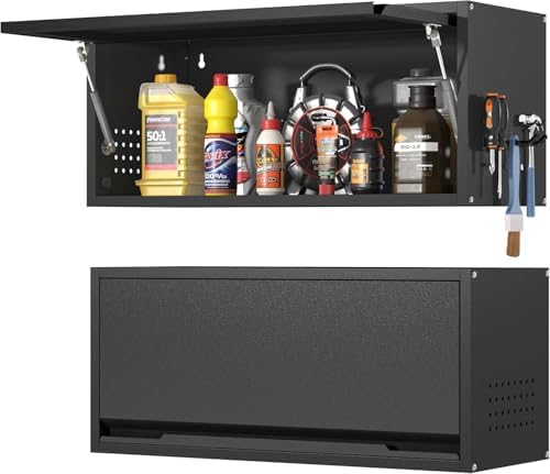 Garage Wall Cabinet, 13.8" H Metal Wall Cabinet with Up-Flip Door