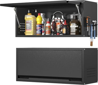 Garage Wall Cabinet, 13.8" H Metal Wall Cabinet with Up-Flip Door