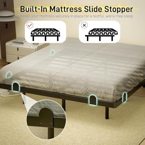 qimamo Floating Queen Bed Frame, 7 Inch Metal Platform Bed with Smart LED Lights & Charging Station, Easy Assembly, No Box Spring Needed