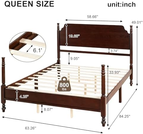Merax Queen Size Vintage Wood Spindle Post Bed with Headboard