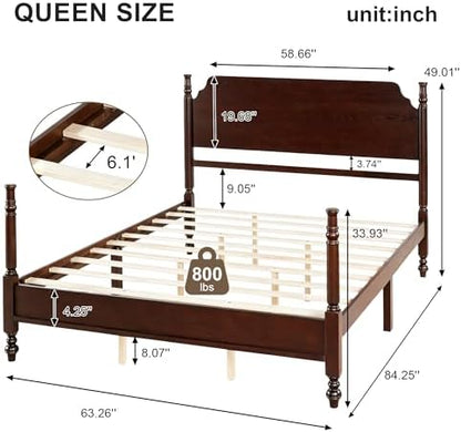 Merax Queen Size Vintage Wood Spindle Post Bed with Headboard