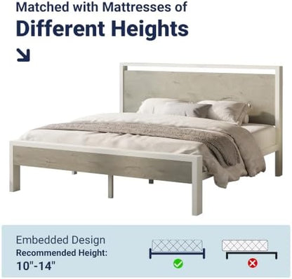 Allewie King Size Bed Frame, Heavy Duty 12 Metal Slats Support, White