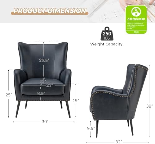 HULALA HOME Faux Leather Accent Chair, Navy