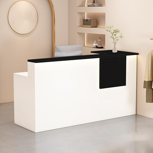 Reception Desk with Counter Modern, 35.4-118.1'', Solid Wood Ecological Board, Large Storage Space,Lockable Storage Drawers, for Salons, Offices, Lobbies, Retail Stores and Home Offices