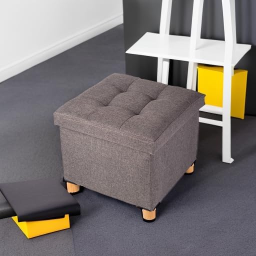 BRIAN & DANY Ottoman with Storage, Square Small Storage Ottoman Foot Rest with Legs, Ottomans Foot Stool for Dorm, Living Room, Entryway 15"x15"x15" (Brown)