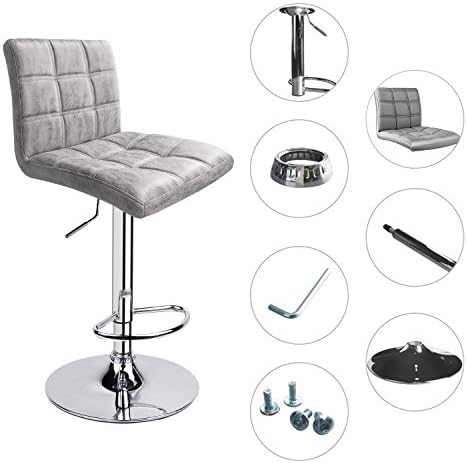 Modern Square PU Leather Adjustable Bar Stools with Back, Set of 2, Counter Height Swivel Stool (Grey-hot-Stamping Cloth)