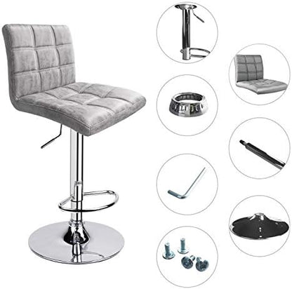 Modern Square PU Leather Adjustable Bar Stools with Back, Set of 2, Counter Height Swivel Stool (Grey-hot-Stamping Cloth)