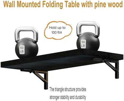 IAE Wall Mounted Folding Table with Pine Wood,36" x 14"Floating Wall Desk