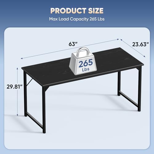 DUMOS 63 Inch Computer Desk, Home Office Gaming Desks for Bedroom, Black