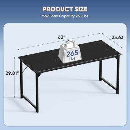 DUMOS 63 Inch Computer Desk, Home Office Gaming Desks for Bedroom, Black