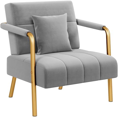 Yaheetech 30" Velvet Sofa Chair Accent Sofa with Gold Metal Leg, Light Gray