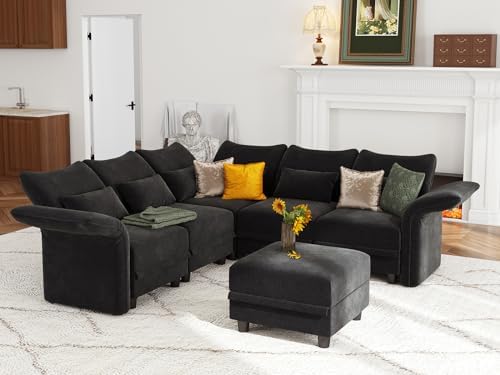 Chenille Modular Sectional Cloud Couch with Storage, Oversized 6-Seat