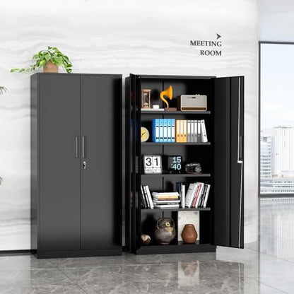 Crownland 72" Metal Storage Cabinet, Lockable Garage Storage Cabinets, High Office Cabinet with Adjustable Shelves for Garage, Home Office, Classroom, Pantry(Classic Black-Narrow Size)
