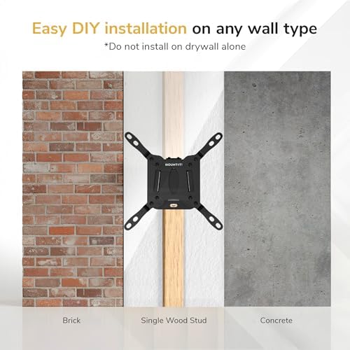 Mount-It! Fixed TV Wall Mount, Ultra Low Profile 0.94", Fits 13–50" TVs & Monitors up to 66 lbs, VESA 75x75–200x200, Flush Mount, Single Stud, Small Flat TV Wall Bracket for Bedroom & Office