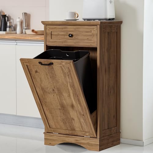 13 Gallons Tilt Out Trash Can Cabinet Freestanding Vintage Oak