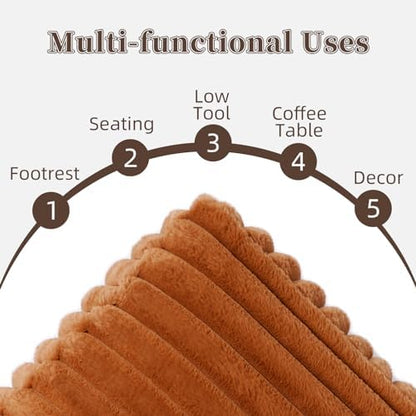 Square Storage Pouf Cover Ottoman Foot Rest, Caramel