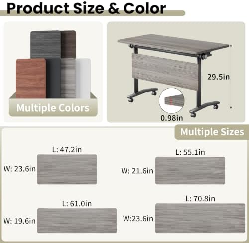 Modern Conference Table, Folding Modular Conference Room Tables with Wheels, Flip Top Mobile Training Table for 6-12 People, Foldable Rectangle Meeting Seminar Tables for Office(Elm, 4PCS 61in)